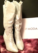 Top Moda Silver Rhinestone Boots Size 8 1/2 
