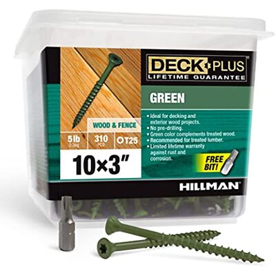 Deck Plus 48405 Wood Screws #10 x 3'', Green, 5lb Box