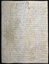 1750 ***FRENCH VELLUM DOCUMENT*** (2 PAGE) HAND-WRITTEN GENUINE MANUSCRIPT+SEAL!