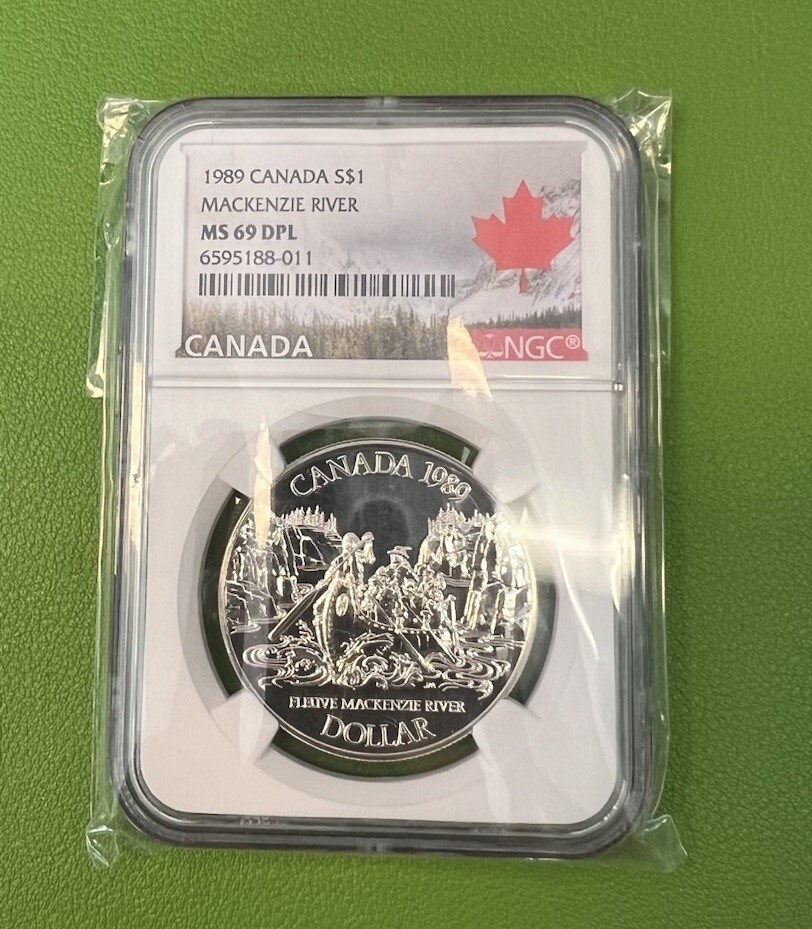 1989 MS69 DPL Canadian $1 Silver Dollar Mackenzie River NGC Canada