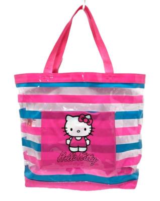 Hello Kitty 2013 Sanrio Clear Transparent Plastic Tote Pink Shopping Beach Bag