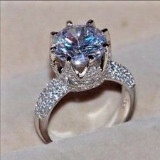 6 carat 925 Sterling Silver Plated Engagement Wedding Ring CZ