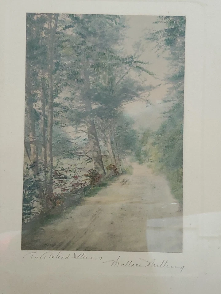 WALLACE NUTTING Hand Colored Landscape Photograph Signed 1920s AN ALSTEAD STREAM - Image 3 of 4