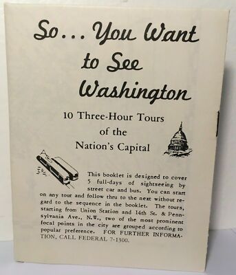 Vtg 1961 So You Want To See Washington DC - 10 Three Hour Tours Booklet & Map