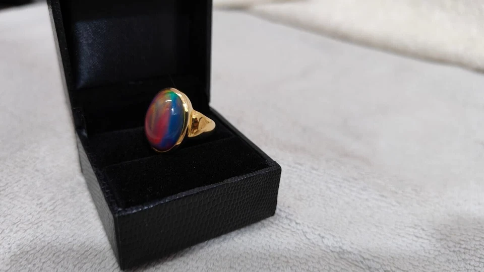6.05 Ct Natural Australian Black Opal 10k Yellow Gold Men's Ring Birthday Gift - Image 4 of 4