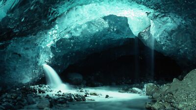 Landscape iceberg cave nature waterfall water rocks long Custom Gaming Mat Desk