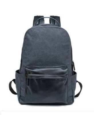 PX LANDEN CANVAS BACKPACK BLACK VEGAN LEATHER