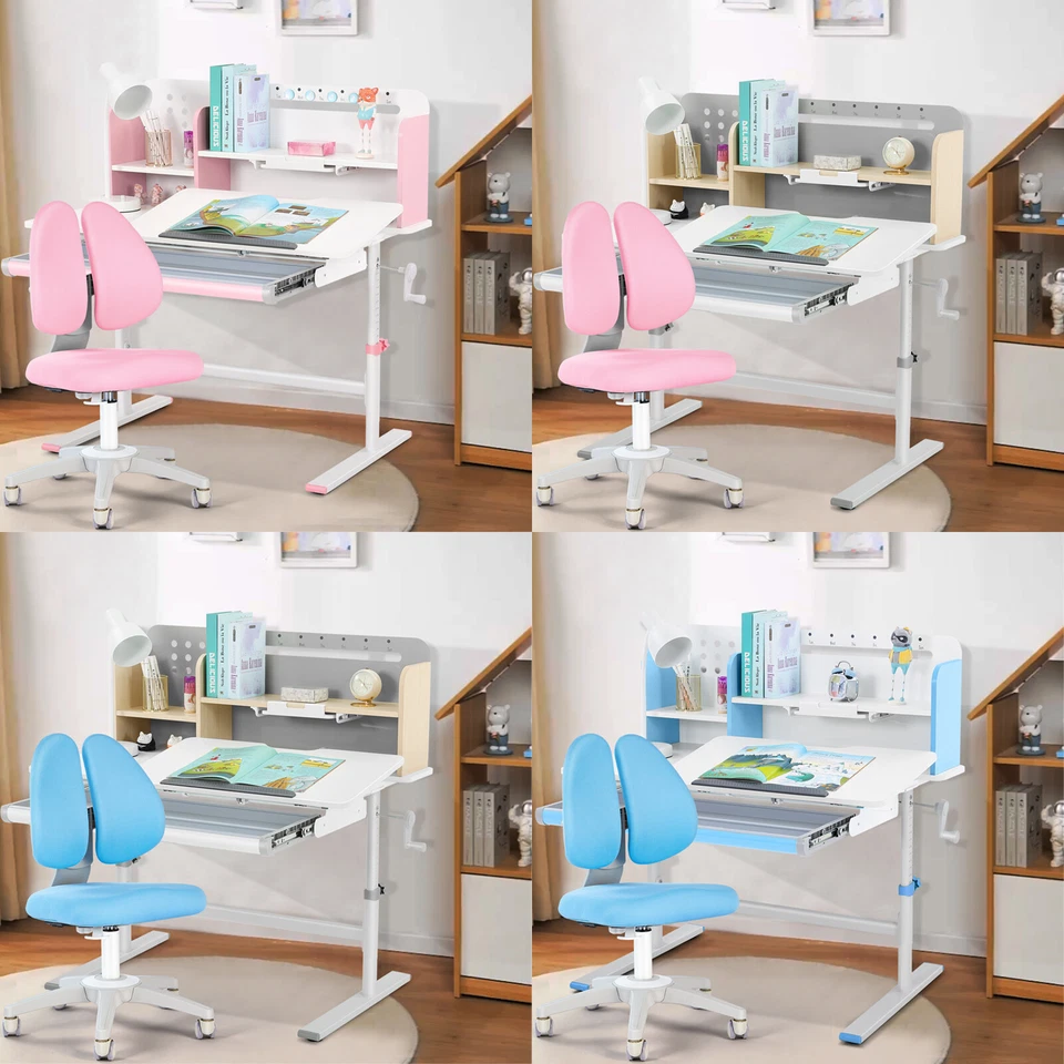 Neu grau/rosa/blau höhenverstellbar Kinder Arbeitszimmer Schreibtisch & Stuhl Set Studententisch
