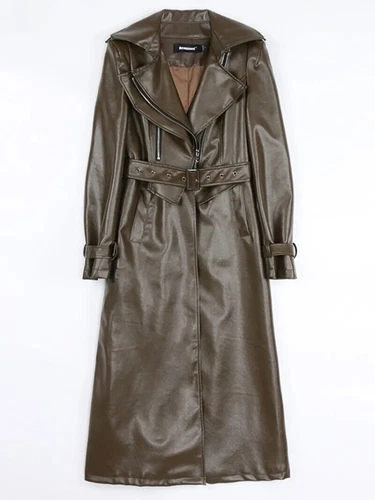 Real Leather Trench Coat Womens Long Sleeve Luxury Fashion Overcoat Windbreaker - Bild 9 von 19