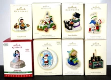 Lot of 8 Hallmark Ornaments~Santa's Sweet Ride Cheer-O-Meter~Magic~Snow Buddies