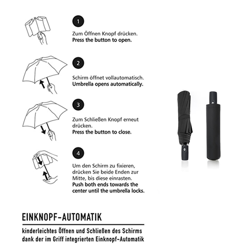 Regenschirm ergonomisch Griff Automatik Sturmsicher Windfest Schwarz mit Tasche - Bild 9 von 9