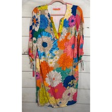 Vilagallo Floral Print Shift Dress Multi Color V-Neck Tie Sleeve Viscose Size 38