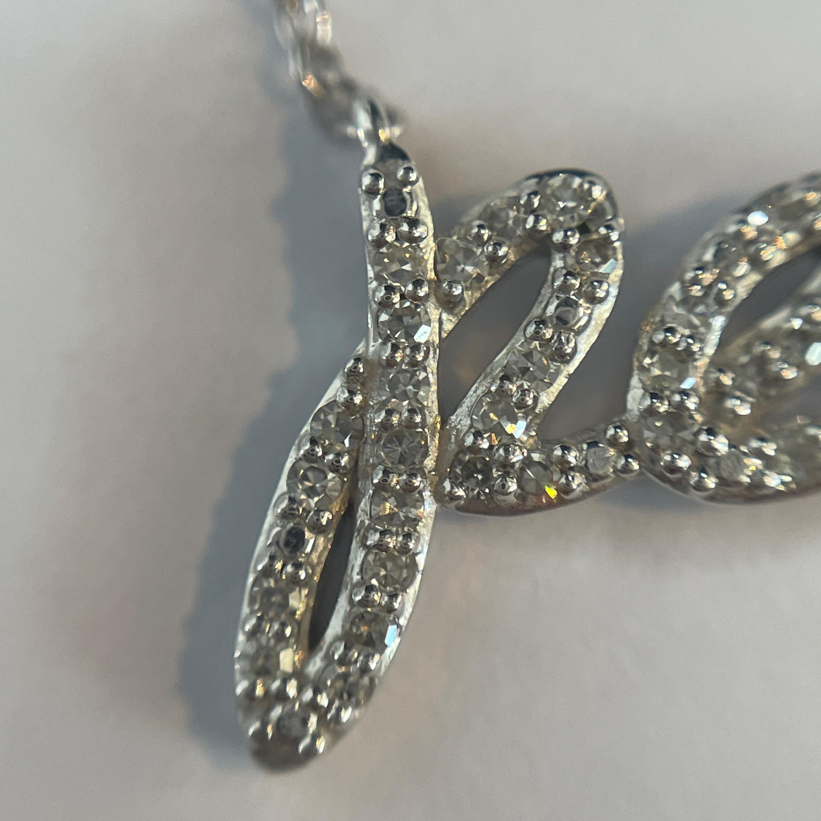 Solid White Gold Diamond Studded Peace Necklace - image 3
