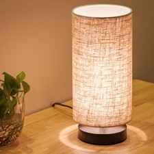 Table Lamp, Bedside Nightstand Lamp, Simple Desk Lamp, Fabric Wooden Table La...