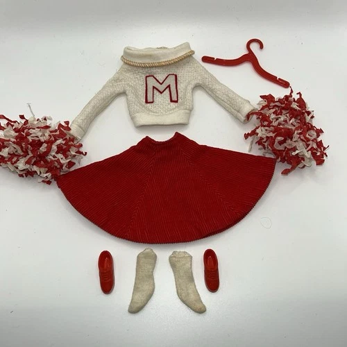 Vintage Barbie Cheerleading Outfit With Accessories In Used Condition