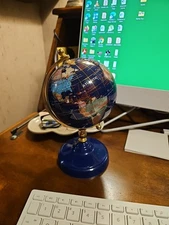Navy Tabletop Spining Gemstone World Map Globe Decorative Sphere Earth Stone