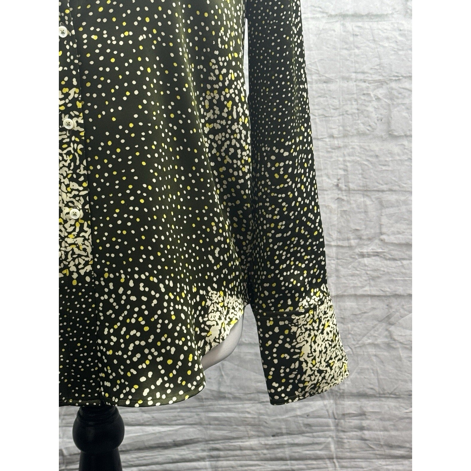 M&S Autograph Satin Blouse Green & Yellow Little Dots Size 8 Top Elegant Light image 4
