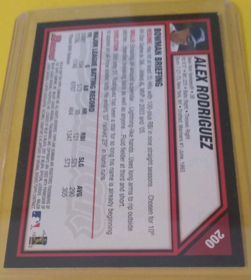 2007 Bowman Alex Rodriguez #200 New York Yankees Baseball ⚾️ - Image 2 of 2