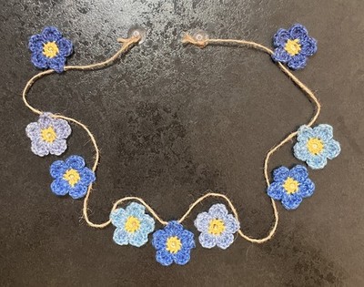  NEW hand Crochet Forget Me Not Bunting flower rustic Jute Window camper Gift