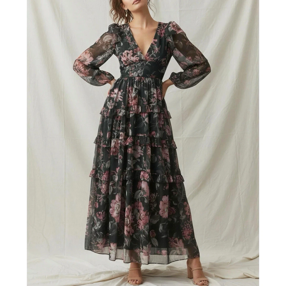 black embellished dress maxi Hyacinth House Black Embellished Velvet Antonia Maxi Dress Black Embellished Velvet / XL