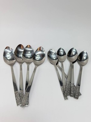 Customcraft Stainless Taiwan Spoon Set 12 Pc 4 Serving 8 Teaspoons Floral Handle