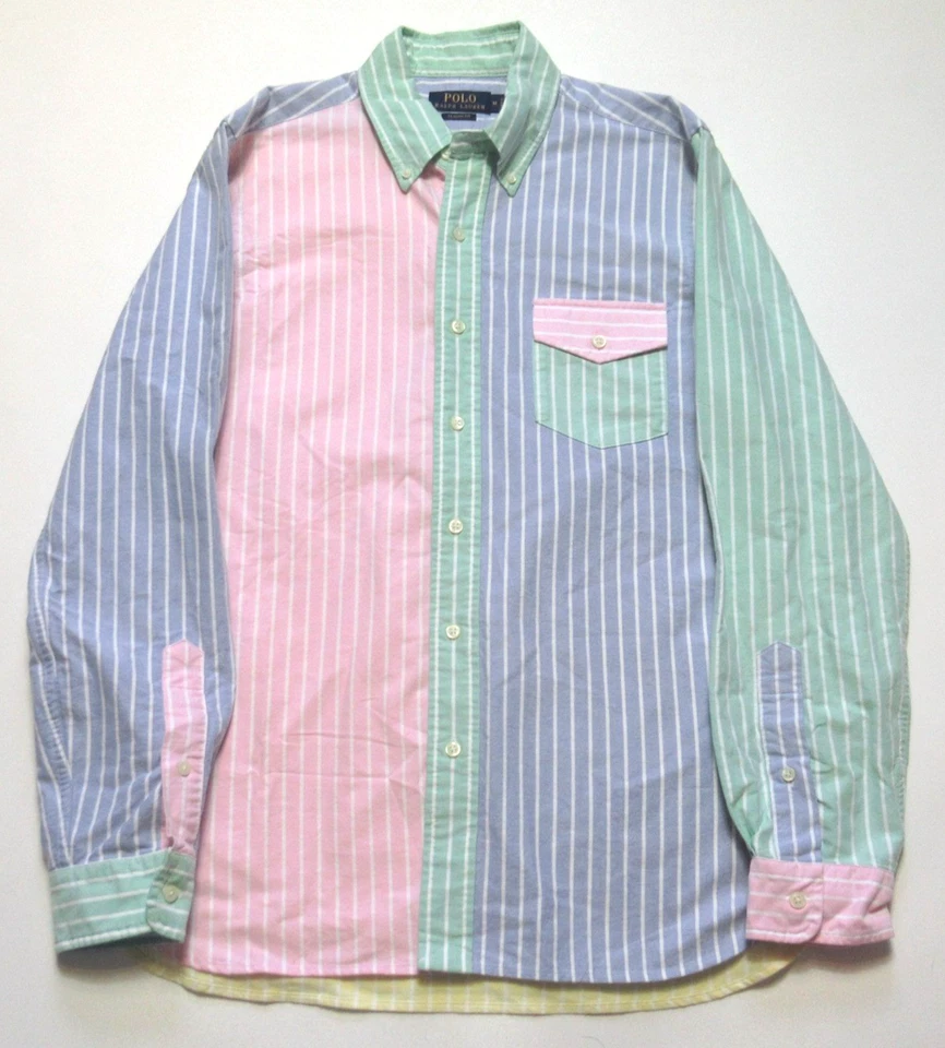 Polo Ralph Lauren Button Shirt Color Block Pastel Stripes Classic Fit Medium - Image 2 of 4