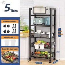 5 Tier Fruit Vegetable Storage Trolley Shelve Organizer Stand Cart Kitchen Rack