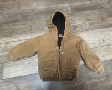Carhartt Jacket Kids 4T Brown Canvas Hooded Insulated Bomber Quilt Lined