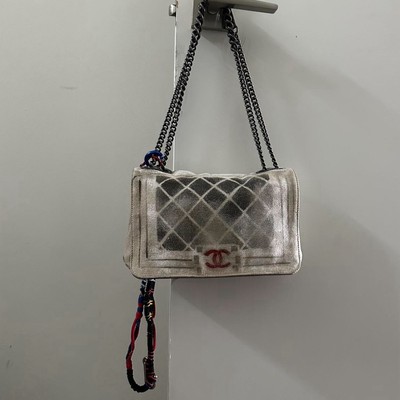 Chanel Art School “Oh My Boy” Graffiti Canvas Flap Used, Good