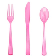 WDF 180 Pieces Pink Plastic Silverware Disposable - 7, Clear - 180PCS