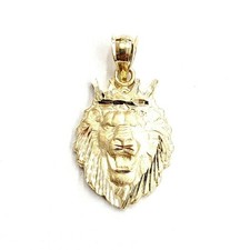 New 14k yellow Gold lion head face with crown Leo Pendant charm fine gift 2.4g