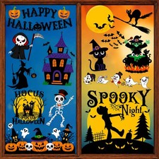 Halloween Party Decorations - Reusable Window Clings, Pumpkin Ghost Stickers, In