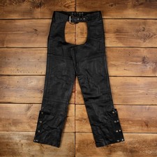 Vintage Fmc Leather Chaps Pants XS Mens 00s Black Biker Motorcycle Adjustable
