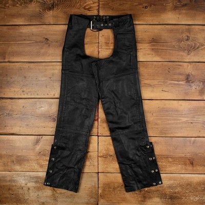 Vintage Fmc Leder Chaps Hose XS Herren 00s schwarz Biker Motorrad verstellbar