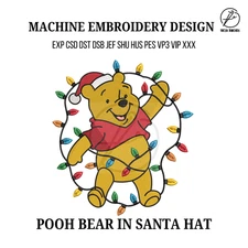 Winnie The Pooh Christmas Lights  Machine Embroidery Design, Festive Pooh Bear