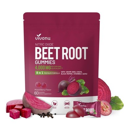 VivoNu Beet Root Gummies 8-in-1 Premium 240 Count (Pack of 1), 60 