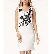 NWOT Calvin Klein Sleeveless Floral Beaded Embellished Sheath Midi Dress Size 2