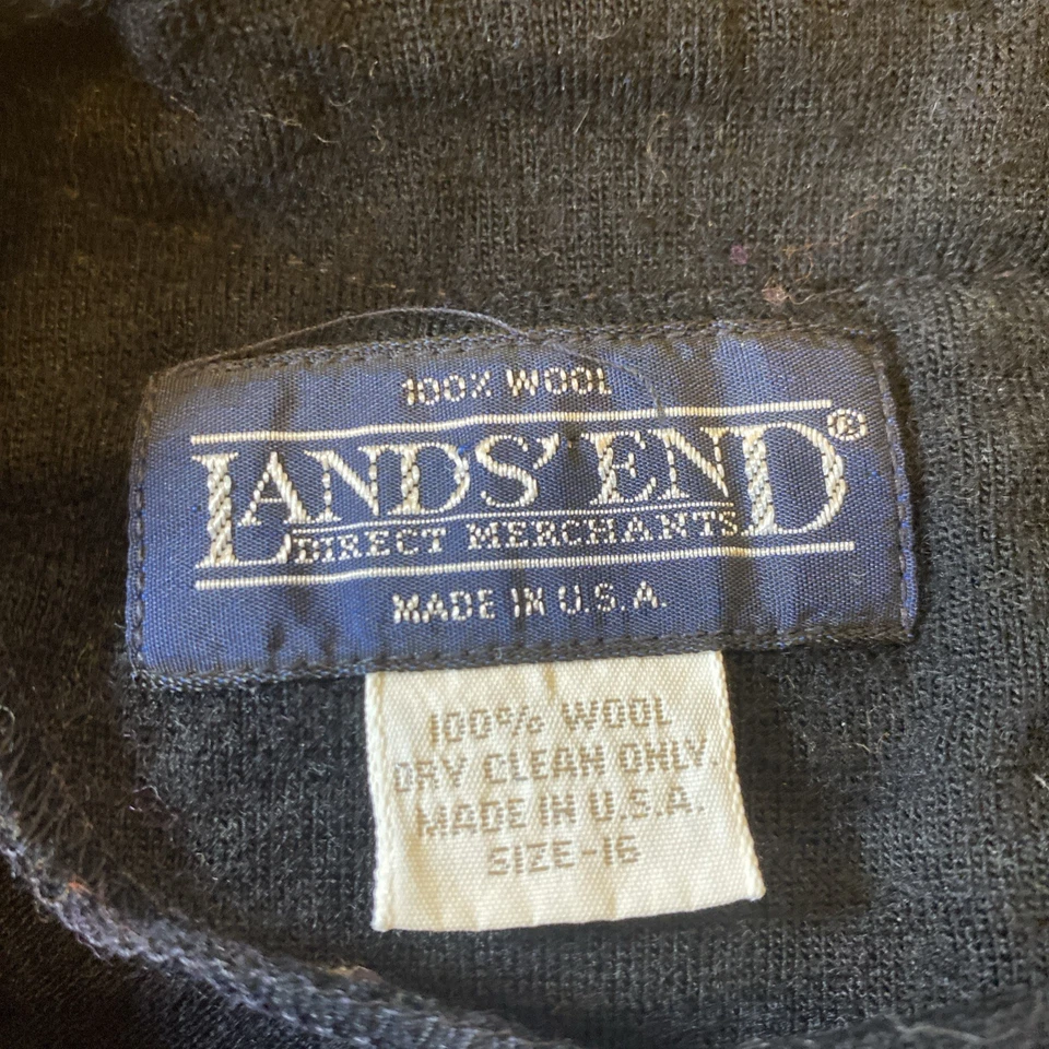 Vestido Lands End 100 % lana vintage EE. UU. para mujer talla 16 negro elástico minimalista Foto 2 de 4