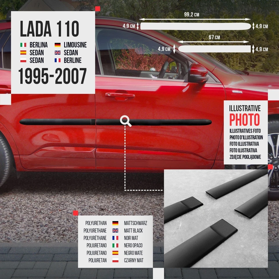 para Lada 110 Sedán (VAZ 2110) 1998-2007 Molduras de las puertas laterales Negro - Imagen 2 de 4