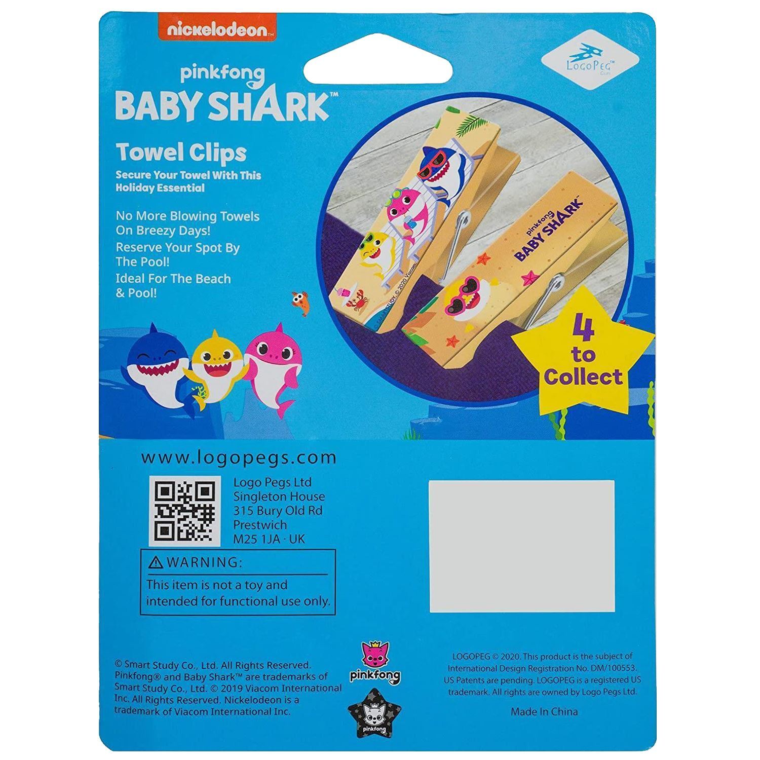 Pinkfong Baby Shark Towel Clips Yellow Secure Bag Lounge Chair Accessory