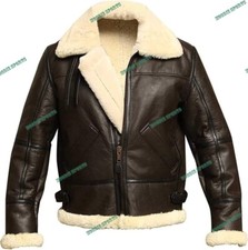 Men's B3 RAF Brown Sheepskin Aviator Real Shearling Leather Flight Bomber Jacket