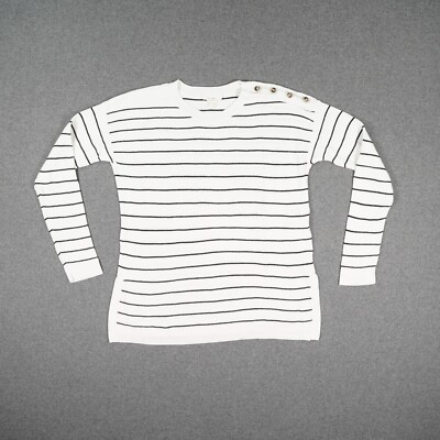 ESPRIT Damen Pullover Gr. S weiß schwarz gestreift Rundhals Langarm Pulli Viskos