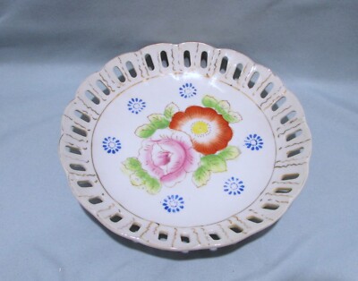 HADSON CHINA Reticulated Bold Colorful Floral Plate 7  Handpainted  Occup. Japan