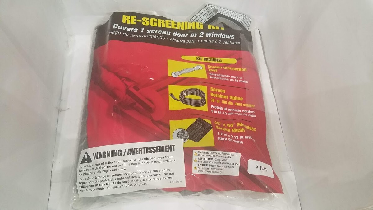 Prime-Line P 7541 Screen Door Repair Kit With Rolling Tool – 48" X 84" Charcoal Fiberglass Mesh, 30 Ft Spline, For Windows & Patio Doors