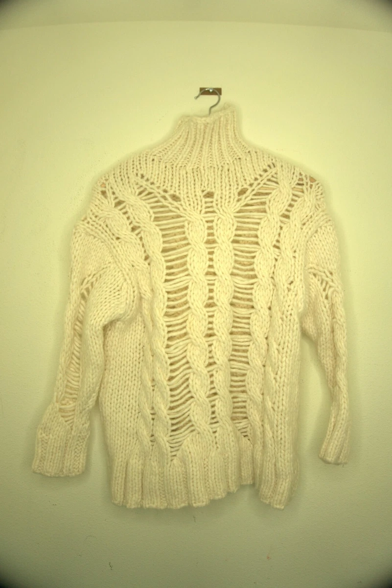 ZARA White Crochet Pelerine Lace Open Knit Turtle Neck Raglan S Acrillic