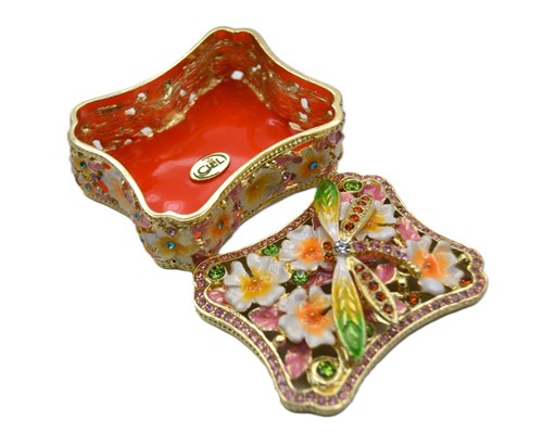 Ciel Dragonfly Floral Trinket Box Made with Austrian Crystals & Enamel - Picture 18 of 24