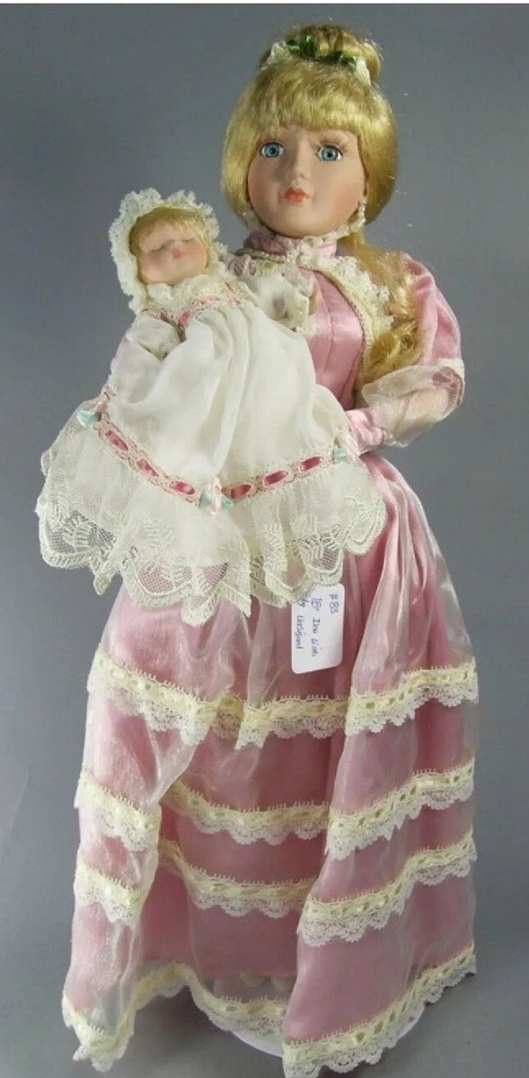 83- VICTORIAN STYLE BISQUE DOLL WITH BABY ♡ BLONDE HAIR