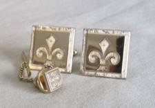 Mens Vintage FLEUR de LIS CUFFLINKS New Orleans Saints Costume Jewelry C40