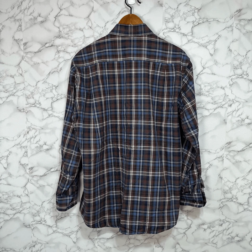 Camisa casual masculina Alex Cannon tamanho G xadrez algodão botão para baixo #F270 - Imagem 2 de 4