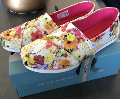 Cute TOMS 10017809T Womens Alpargata Floral Slip On Loafers Flats White 8.5